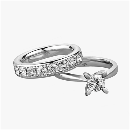 white-gold-wedding-band-and-solitair-ring-with-gia-14930-13472 انگشتر زوج برای ازدواج - تصویر 1